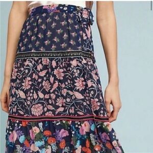 Anthropologie one september floral Tiered Midi Skirt sz S Boho Cottagecore